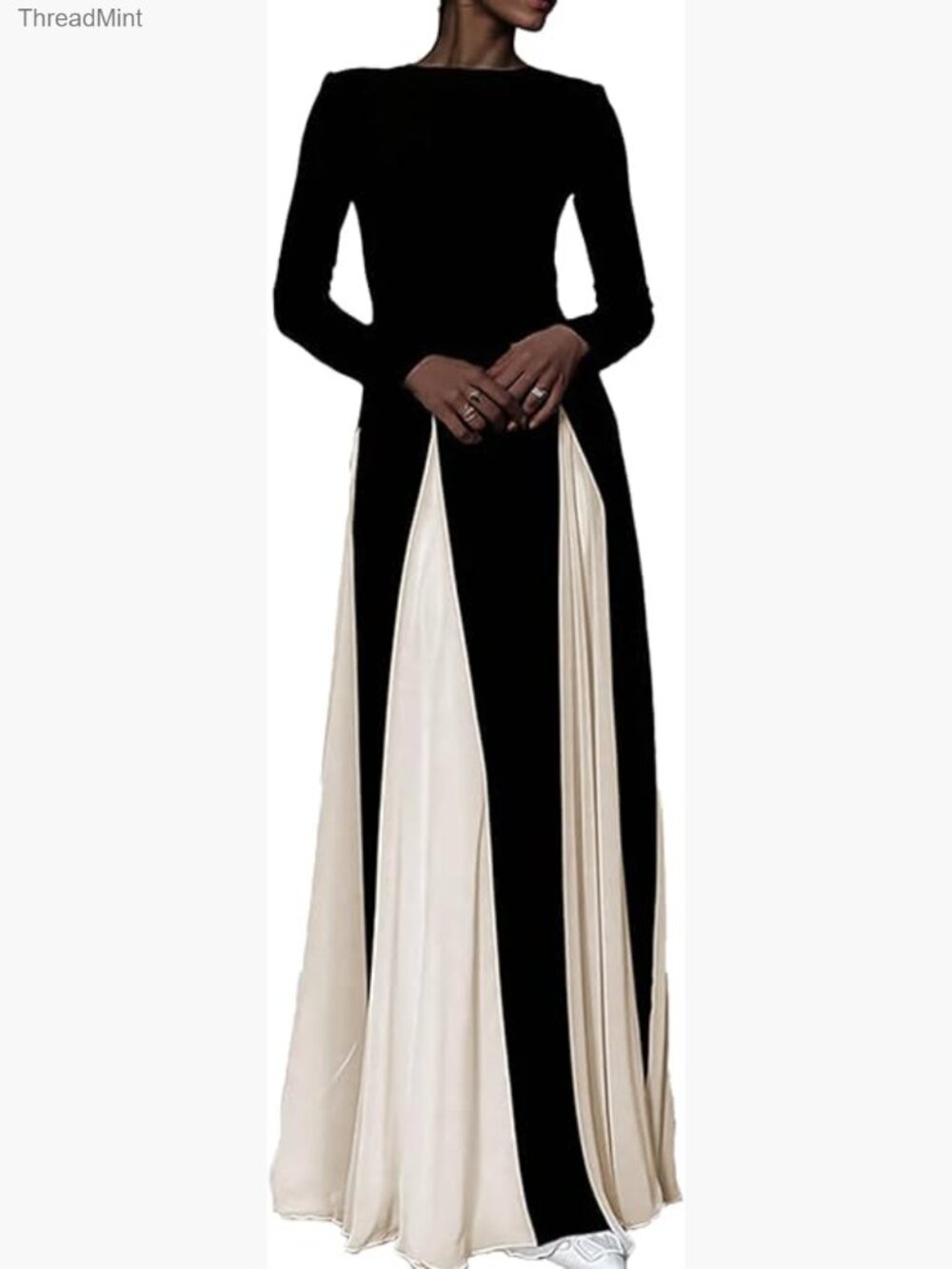 Long Sleeve Patchwork Pleated Maxi Dress Formal Wedding Guest Swing